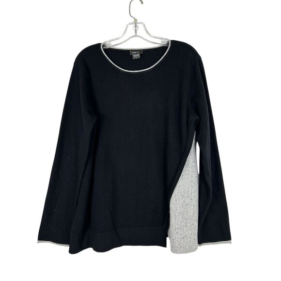 Pure Amici Women's 100% Cashmere Black & Gray Ribbed Sweater Large - Picture 1 of 11